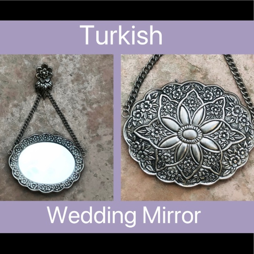 Vintage Turkish Silver Wedding Hanging Mirror
